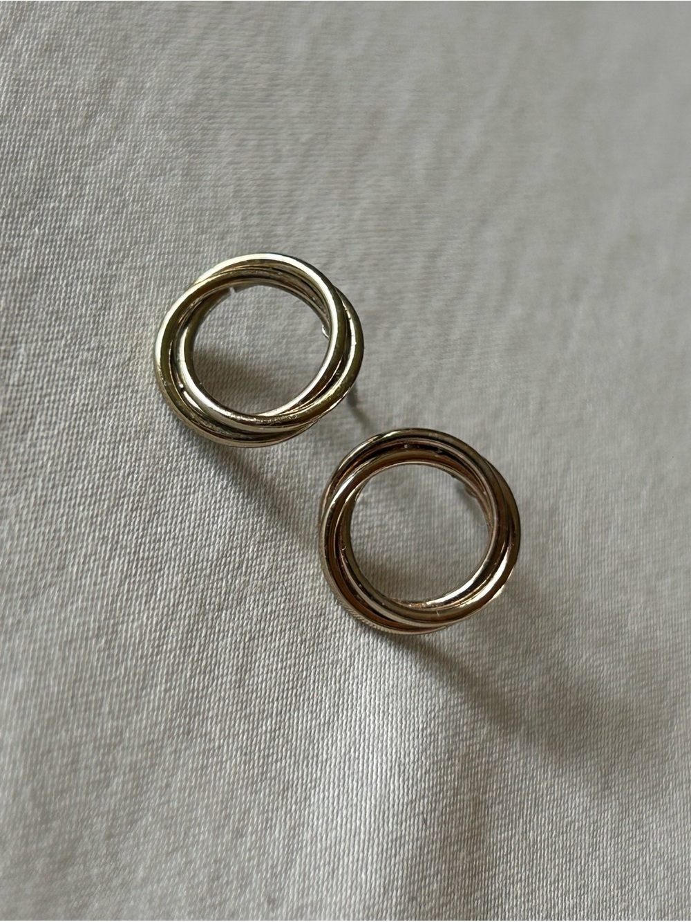 Gold Tone Double Circle Stud Earrings Modern Minimalist Open Circle